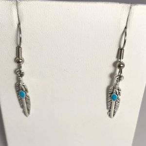 Handmade Feather with Turquoise Accent Earrings